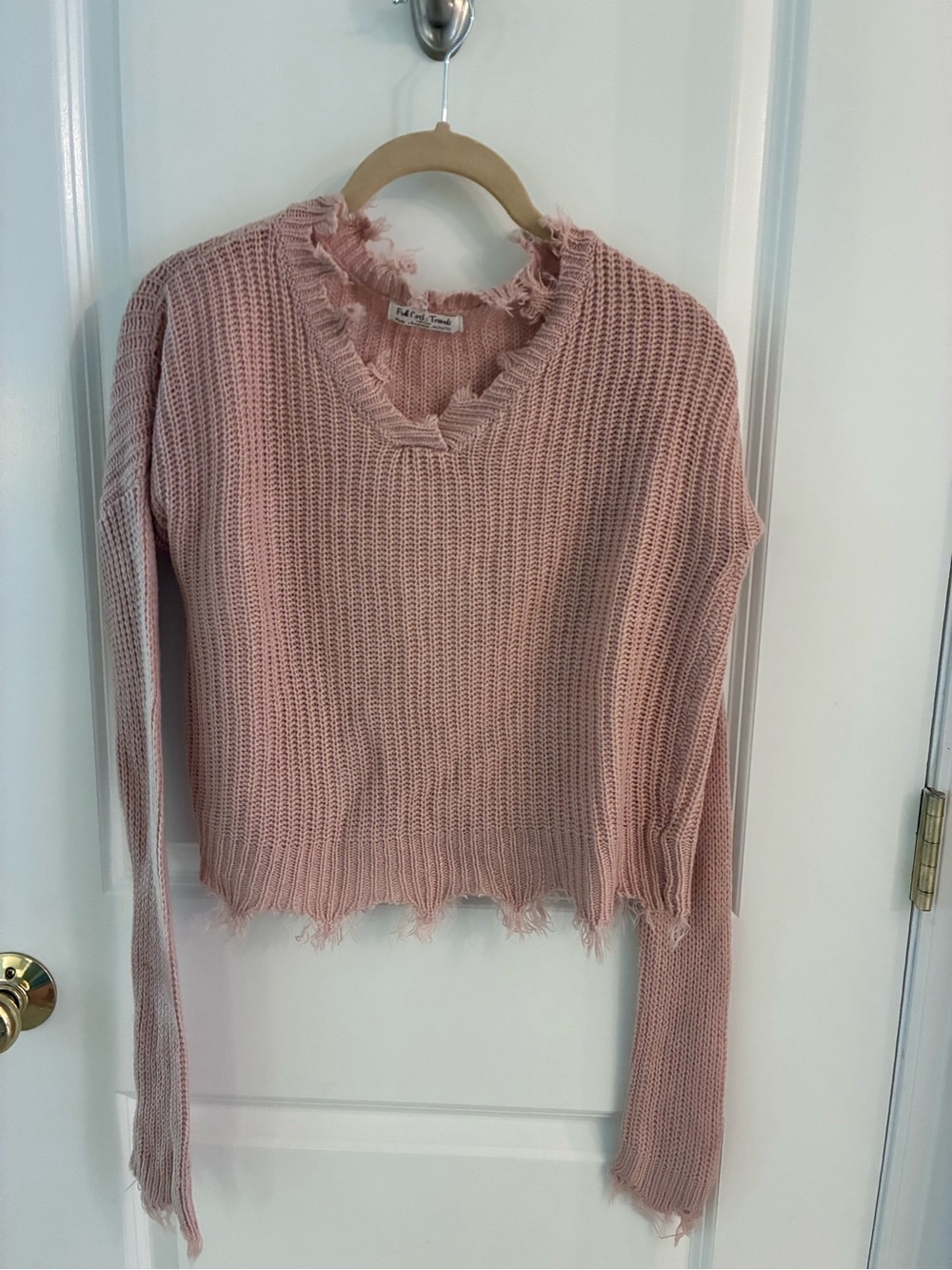 Girls' Pink Distressed Knit Sweater Top